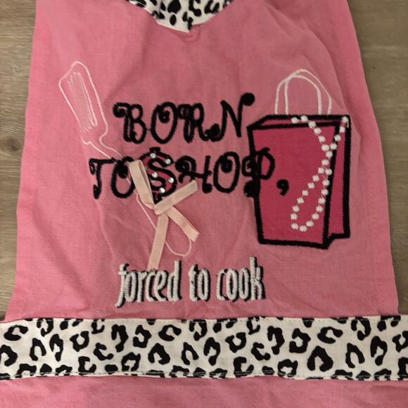 Pink Apron "Born to Shop Forced to Cook" Funny Novelty Kitchen Chef Gift VTG - Picture 3 of 9